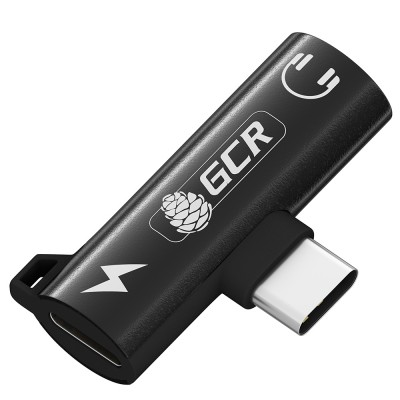 GCR Переходник USB Type C > 3.5mm mini jack + TypeC с отверстием для шнура, черный, GCR-53598 Greenconnect GCR-53598