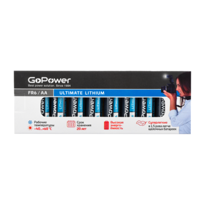 Батарейка GoPower FR6 AA BOX10 Lithium 1.5V GoPower 00-00024456
