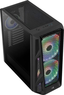 Корпус Aerocool AirHawk Duo-G-BK-v1 (2xUSB, 2xAudio, 0.6 мм, 3x120 мм FAN, RGB подсветка, прозрачная стенка-закаленное с
