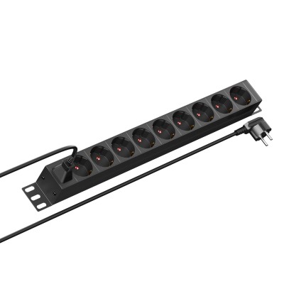 Панель распределения ONTEK PDU Basic OBPA1 горизонтальная 1U 16A/1ф, без выключателя, Вход - розетка C14, выход - schuko x 9 шт, с кабелем schuko-С13 2м