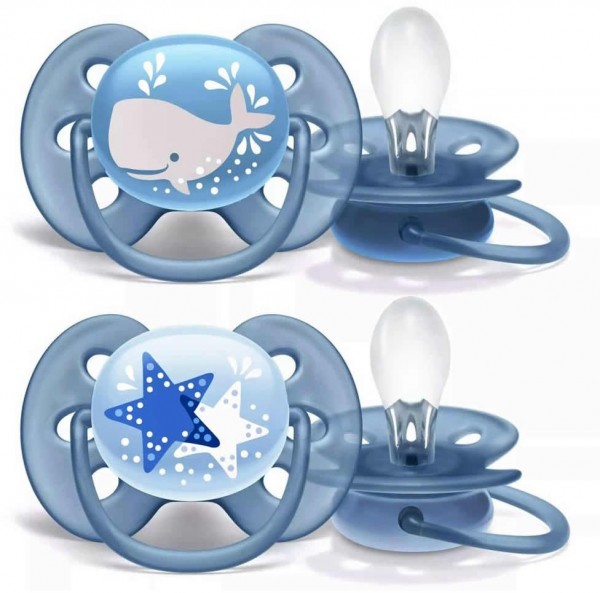Пустышка ultra soft, Кит/Звезда, 6-18 мес., 2 шт, для мальчиков Philips Avent SCF223/03