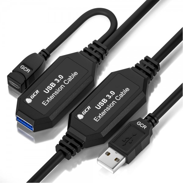 GCR Удлинитель активный 15.0m(5.0m + 5.0m + 5.0m) USB 3.0 AM/AF, черный, с 3-мя усилителями сигнала, доп.питание micro, GCR-51925 Greenconnect USB 3.2 Type-AM - USB 3.2 Type-AF, microUSB B 15м
