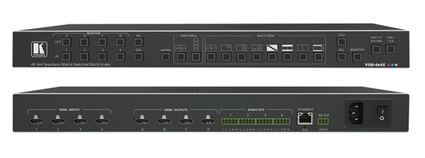 Матричный коммутатор Kramer Electronics [VSM-4x4X] 4x4 HDMI бесподрывный с масштабируемыми выходами; поддержка 4K60 4:4:4