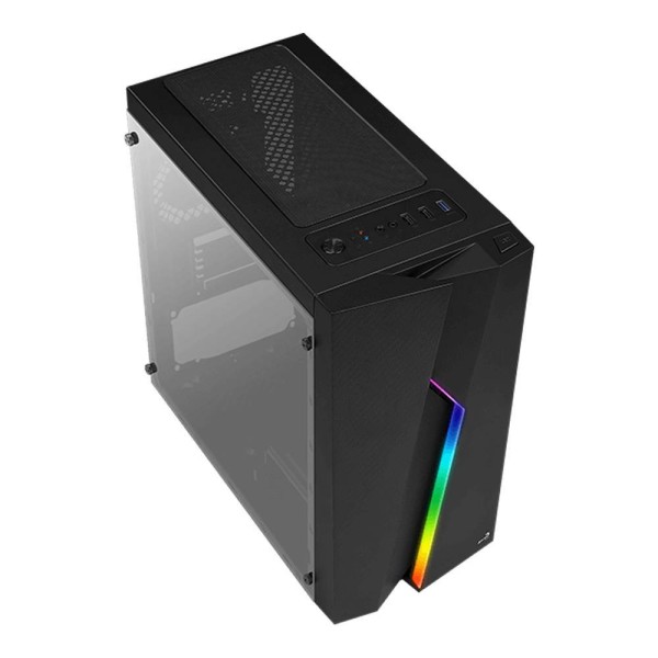 Корпус Aerocool Bolt Mini-G-BK-v1 (3xUSB, 2xAudio, 0.5 мм, 120 мм FAN, RGB подсветка, прозрачная стенка-закаленное стекл