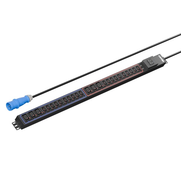 Панель распределения ONTEK PDU Basic OBPA5 вертикальная 32A/1ф, с мини-выключателем 16A 2шт, выход - C13 x 21 шт. / C19 x 6 шт., кабель 3 м, IEC60309 3p