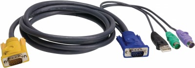 Шнур, мон., клав.+мышь USB, SPHD=>HD DB15+USB A-Тип+2x6MINI-DIN, Male-4xMale,  8+8 проводов, опрессованный,   1.8 метр., черный, (с поддерKой KVM PS/2) ATEN 2L-5302UP