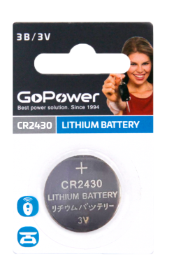 Батарейка GoPower CR2430 BL1 Lithium 3V (1/40/2000) (1 шт.) GoPower 00-00023124