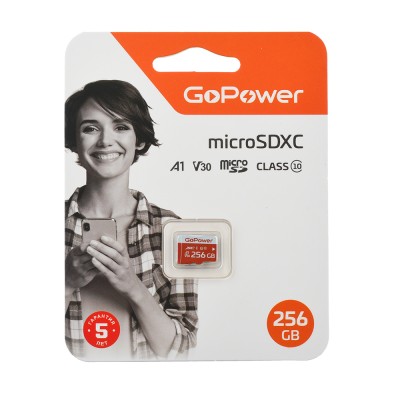 Карта памяти microSD GoPower 256GB Class10 UHS-I (U3) 100 МБ/сек V30 без адаптера GoPower 00-00025684