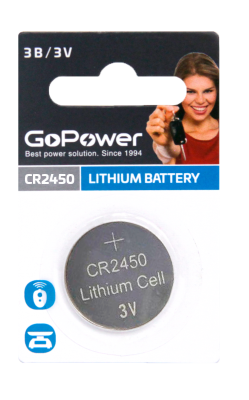 Батарейка GoPower CR2450 BL1 Lithium 3V (1/40/2000) (1 шт.) GoPower 00-00023125