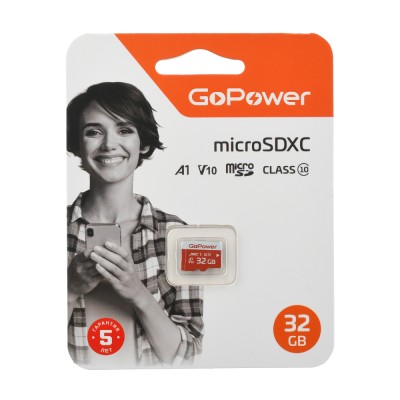 Карта памяти microSD GoPower 32GB Class10 UHS-I (U3) 80 МБ/сек V10 без адаптера GoPower 00-00025680
