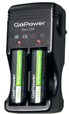 З/У для аккумуляторов GoPower Basic 250 Ni-MH/Ni-Cd 4 слота (1/20/40) GoPower Basic 250