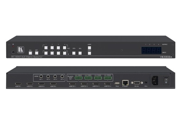 Матричный коммутатор Kramer Electronics [VS-44H2A] 4х4 HDMI с деэмбеддированием звука; поддержка 4K60 4:4:4