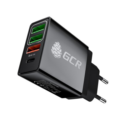GCR Сетевое зарядное устройство на 4 USB порта (2 х 2A + QC 3.0 + PD 18W) , черное, GCR-52884 Greenconnect GCR-52884