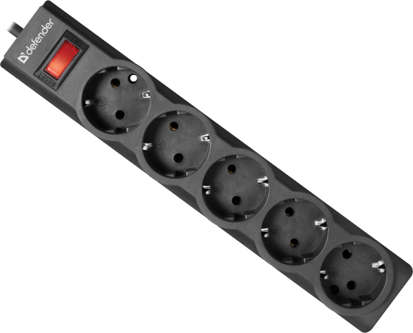Сетевой фильтр Defender ES largo 3,0 м, черный, 5 розеток (пакет) Defender ES largo (3 м, 5 розеток)