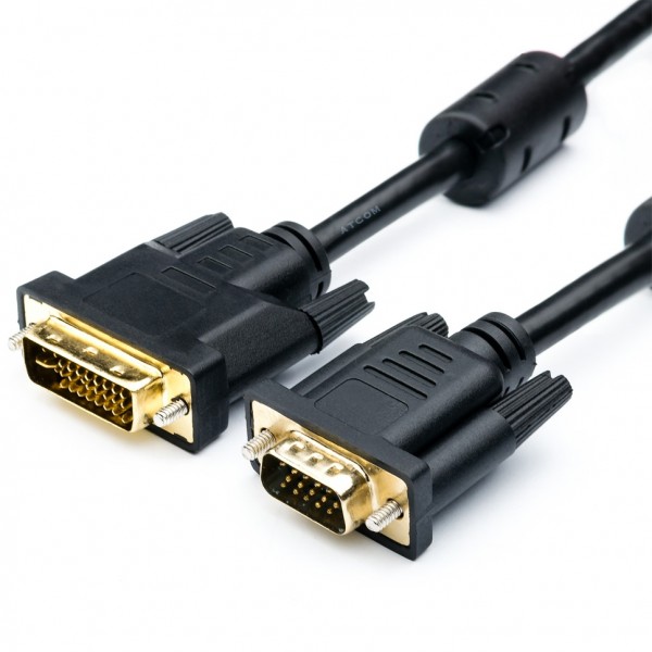 Кабель VGA <=> DVI-I 1.8 m (DVI-I Dual link, черный) ATcom VGA - DVI-I 1.8 м