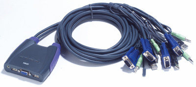 Переключатель, электрон., KVM+Audio,  1 user USB+VGA =>  4 cpu USB+VGA, со встрШнурами USB 2x1.2м., 2048x1536, настол., исп., без OSD, некаскад..,  [CS64U] ATEN CS64UZ