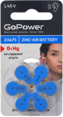 Батарейка GoPower ZA675 BL6 Zinc Air (6/60/600/3000) (6 шт.) GoPower 00-00022496