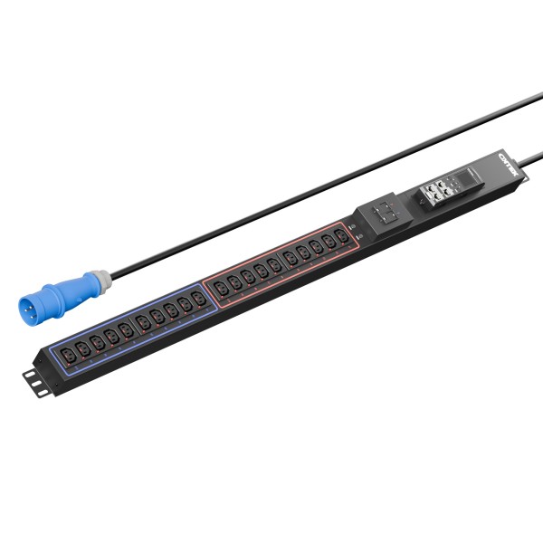 Панель распределения ONTEK PDU Metered Input ОМРВ1 вертикальная c функцией удаленного мониторинга, 32A/1ф, с мини-выключателем 16А 2шт, выход - C13 x 20 шт., кабель 3 м, IEC60309 3p