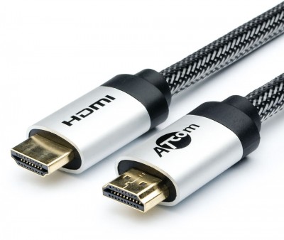 Кабель HDMI 20 м (HIGH speed, Metal gold, в чулке, в пакете) ATcom HDMI 2.0 (m) - HDMI 2.0 (m) 20 м