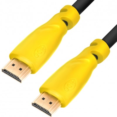GCR Кабель 1.0m HDMI версия 1.4, черный, желтые коннекторы, OD7.3mm, 30/30 AWG, позолоченные контакты, Ethernet 10.2 Гбит/с, 3D, 4K GCR-HM340-1.0m, экран Greenconnect GCR-HM340-1.0m