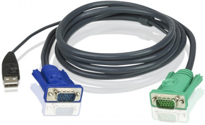 Кабель KVM  USB(тип А Male)+HDB15(Male) <->  SPHD15(Male) 1,2м., черный. ATEN 2L-5201U