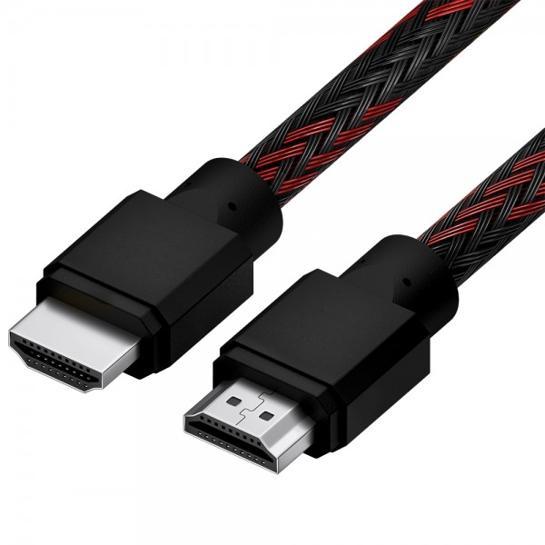 Кабель 0.5m HDMI 2.0, BICOLOR черно-красный нейлон, Ultra HD, 4K 60 fps 60Hz/5K*30Hz, 3D, AUDIO, 18.0 Гбит/с, 28AWG Кабель 4PH-R90009