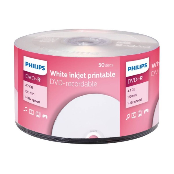 Диск DVD-R Philips 4.7 Gb, 16x, Bulk (50), Printable 