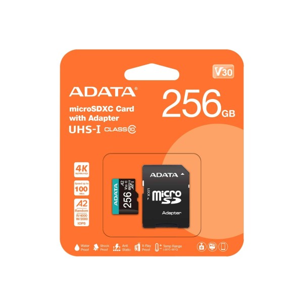 Флеш карта microSD 256GB A-DATA Premier Pro microSDXC Class 10 UHS-I U3 V30S A2 100/85 MB/s (SD адаптер)