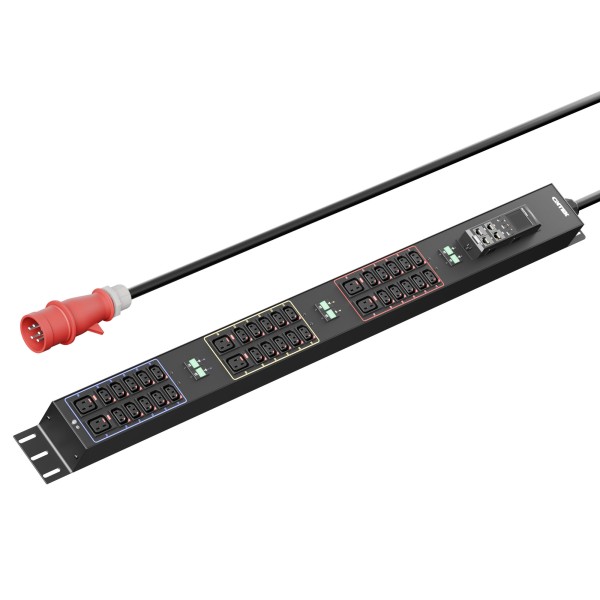 Панель распределения ONTEK PDU Metered Input ОМРВ4 вертикальная c функцией удаленного мониторинга, 32A/3ф, с мини-выключателем 16А 6шт, выход - C13 x 30 шт. / C19 x 6 шт., IEC60309 5p