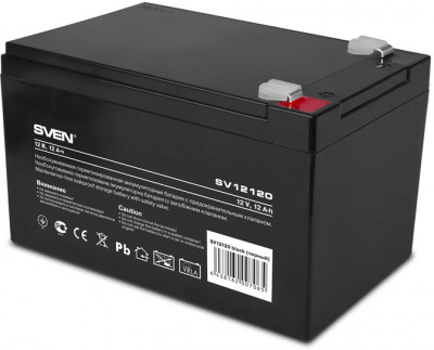 Батарея SVEN SV 12120 (12V 12Ah), напряжение 12В, емкость 12А*ч, макс. ток разряда 180А, макс. ток заряда 3.6А, свинцово-кислотная типа AGM, тип клемм F2 Sven SV-0222012
