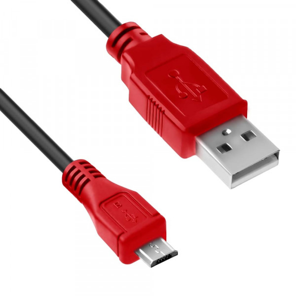 Кабель1.0m USB 2.0, AM/microB 5pin, черный, красные коннекторы Кабель Greenconnect 4PH-R90006
