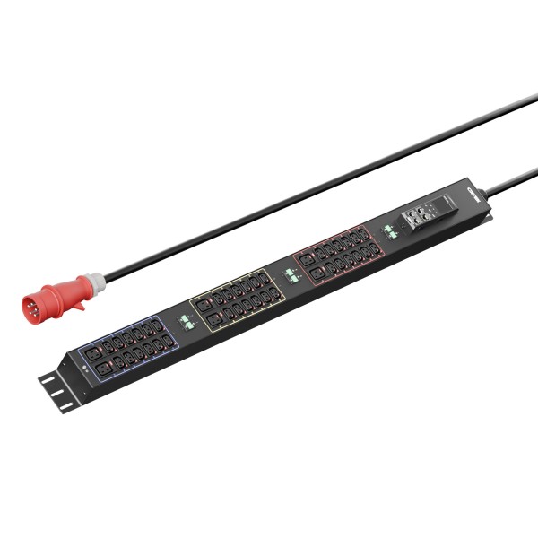 Панель распределения ONTEK PDU Metered Input ОМРВ5 вертикальная c функцией удаленного мониторинга, 32A/3ф, с мини-выключателем 16А 6шт, выход - C13 x 36 шт. / C19 x 6 шт., IEC60309 5p