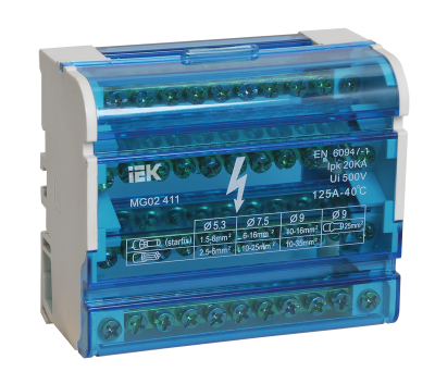 Шины на DIN-рейку в корпусе (кросс-модуль) ШНК 4х11 3L+PEN ИЭК ITK YND10-4-11-125