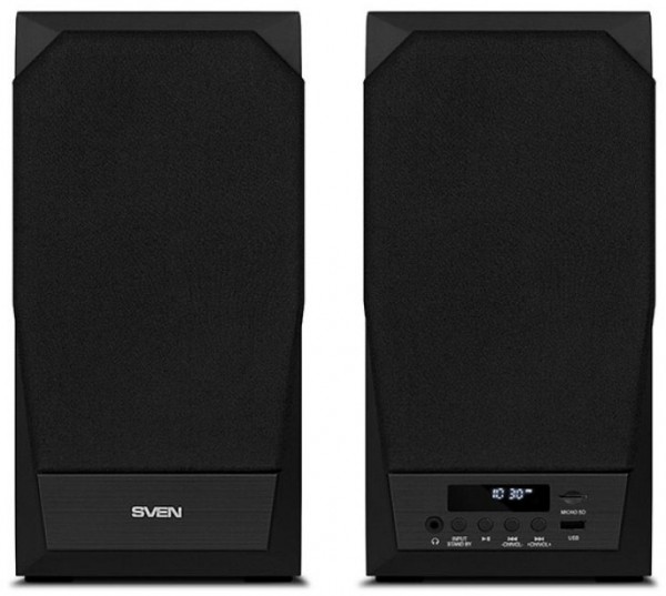 SVEN MC-20, чёрный, акустическая система 2.0, мощность 2x45Вт (RMS), FM-тюнер, USB/microSD, дисплей, пульт ДУ, Bluetooth, Optical SVEN MC-20