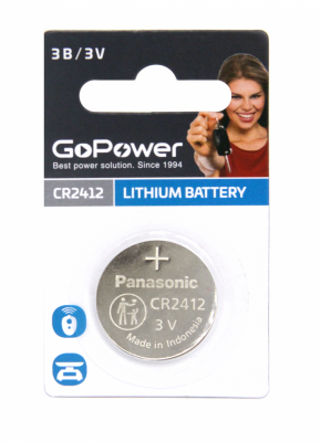 Батарейка GoPower CR2412 BL1 Lithium 3V (1/5/500) (1 шт.) GoPower CR2412 BL1 Lithium 3V (00-00021266)