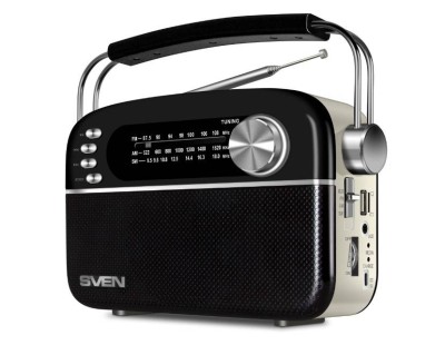 SVEN АС SRP-505, черный (3 Вт, Bluetooth, FM/AM/SW, USB, microSD, AUX,  встроенный аккумулятор)