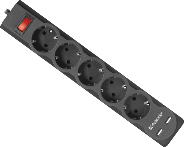 Сетевой фильтр Defender DFS 751 1,8 м, 5 розеток, 2xUSB, 2.1A Defender DFS 751 (1.8 м, 5 розеток)