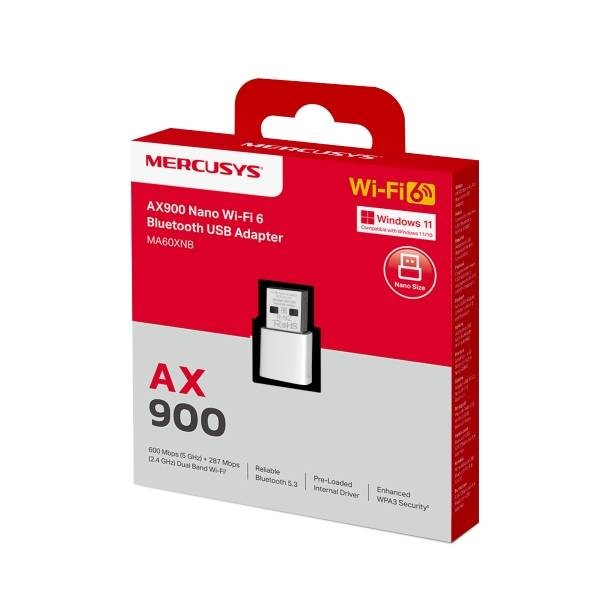Mercusys MA60XNB Сверхкомпактный USB-адаптер с поддержкой Wi-Fi 6 AX900 и Bluetooth 5.3