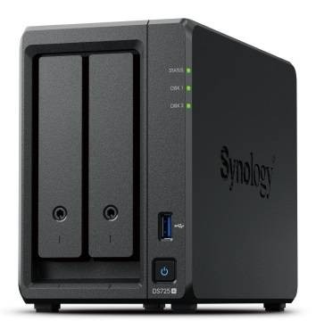 Synology DS725+ Сетевое хранилище 2x2.5"/3.5" SATA, 2хM.2 2280 NVMe SSD, Ryzen R1600/2x2.6GHz, 4GB DDR4, 1x2,5 Гбит/с