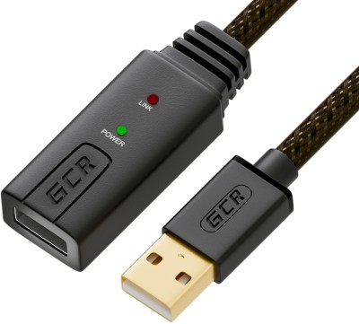 GCR Удлинитель активный 7.0m USB 2.0, AM/AF, GOLD, черно-прозрачный, с усилителем сигнала, 28/24 AWG, разъём для доп.питания, 44-050575 Greenconnect USB 2.0 Type-AM - USB 2.0 Type-AF 7м