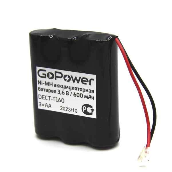 Аккумулятор для радиотелефонов GoPower T160 PC1 NI-MH 600mAh (1/15/180) Аккумулятор для радиотелефонов GoPower T160 (00-00015309)
