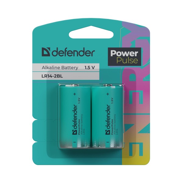 Defender Батарейка алкалиновая LR14-2BL С, блистер, 2 шт., PowerPulse