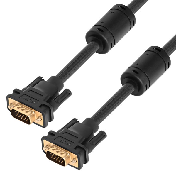 GCR Кабель PROF Premium SVGA 1.8m чёрный, GOLD, ферритовые кольца, OD8.0mm, 15M / 15M, 28/28 AWG, двойной экран Greenconnect GCR-VM2VM2-1.8m