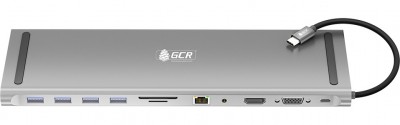 GCR Док-станция 11 в 1 Multiport Aluminum Type C 3.1 на USB 3.0 + 3 x USB 2.0 + Type C PD + HDMI 2.0 + VGA + SD/MicroSD + audio 3.5mm jack, GCR-54220 Greenconnect GCR-54220