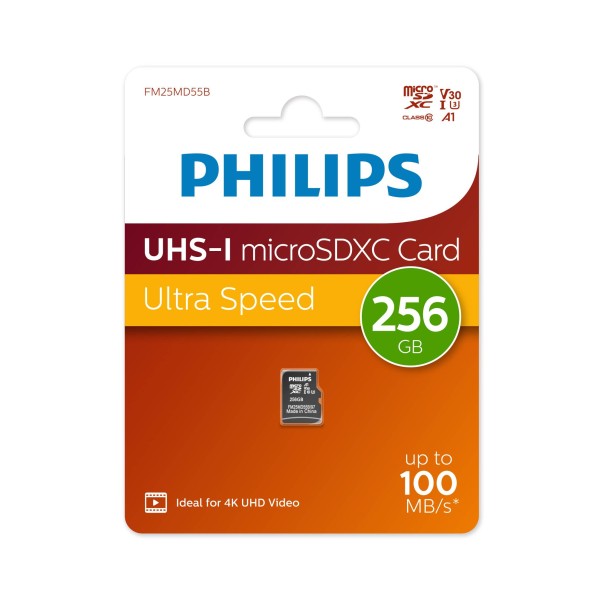 Флеш карта microSD 256GB PHILIPS High Speed  microSDHC Class UHS-I U3, V30, A1, 100MB/s