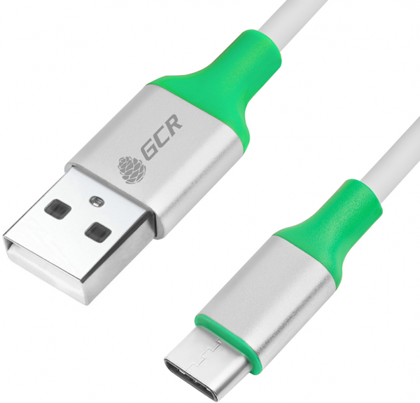 Greenconnect Кабель 0.5m USB 2.0, AM/CM, белый, алюминиевый корпус серебро, зеленый ПВХ, 28/28 AWG Greenconnect  USB 2.0 Type-AM - USB 2.0 Type-C (m) 0.5м