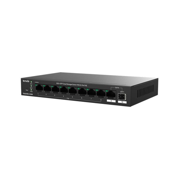 Tenda TEG2210P-8-120W Коммутатор управляемый PoE, 10 портов, 9x1 Гбит/с, SFP 1x1 Гбит/с, PoE 8x30Вт (до 110 Вт)