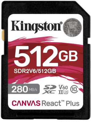Карта памяти  Kingston 512GB SDXC Canvas React Plus UHS-II 280R/100W U3 V60 Kingston SDR2V6/512GB