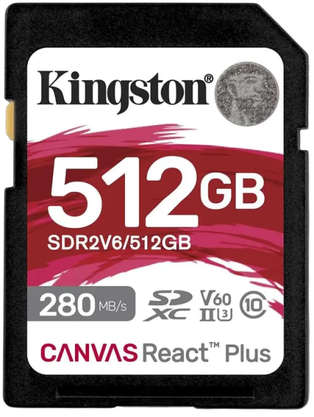 Карта памяти  Kingston 512GB SDXC Canvas React Plus UHS-II 280R/100W U3 V60 Kingston SDR2V6/512GB