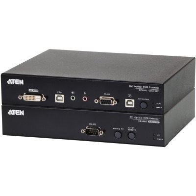 Удлинитель/extender, DVI-D+AUDIO+RS232, 20 км., 1xОптич.волокно одномод./singlemode 1310/1550нм, DVI-D+2xMINIJACK+DB9+LС+2xUSB А-Тип+2xUSB B-Тип, F, без шнуров, 2xБ.П. 220> 5.3V, (до 1920x1200 60Hz;HDTV 720p/1080p;HDCP) ATEN CE680